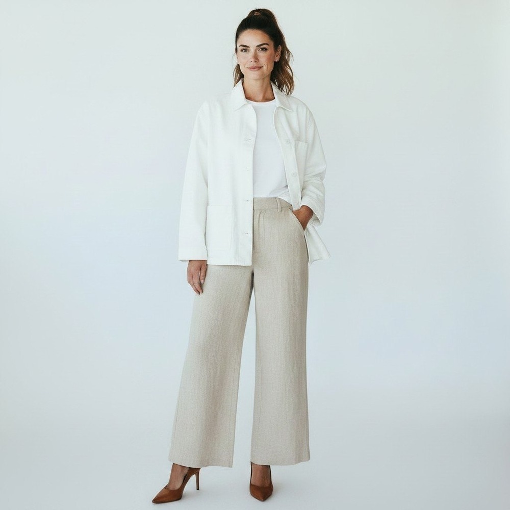 Eileen Fisher White Chore Jacket Preppy Classic Timeless Button Front RTL $248